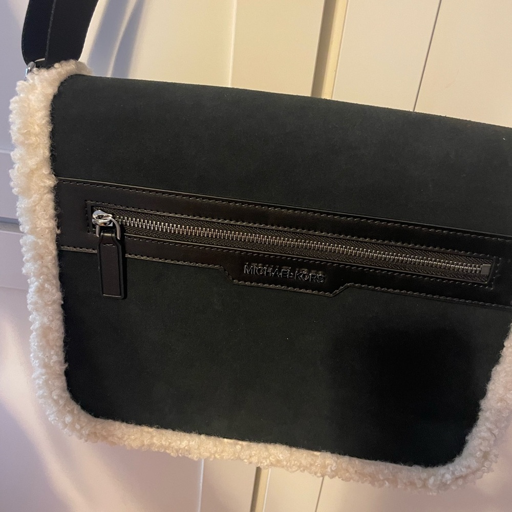 Michael Kors Black Shearling Trim Crossbody Bag